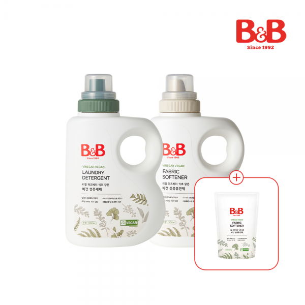메디앙스 공식몰 아이맘,[800ml리필증정] 비앤비 비건섬유세제1500ml(용기)+비건섬유유연제1500ml(용기)