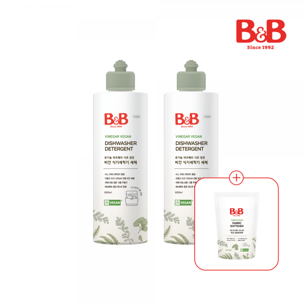 메디앙스 공식몰 아이맘,[800ml세제증정] 비앤비 비건 식기세척기 세제 500ml(용기)X2개입